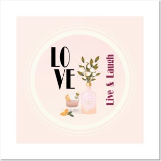 Love, live & laugh | Pink Romantic Love Illustration Posters and Art